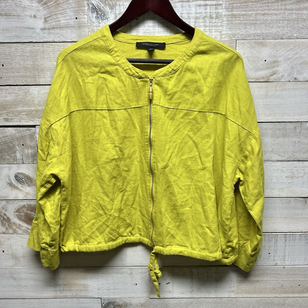 Marc New York Andrew Jacket Womens Large Yellow Linen Blend Full Zip Long Sleeve